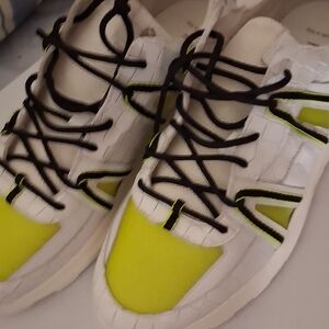 White and Neon Green Sneakers